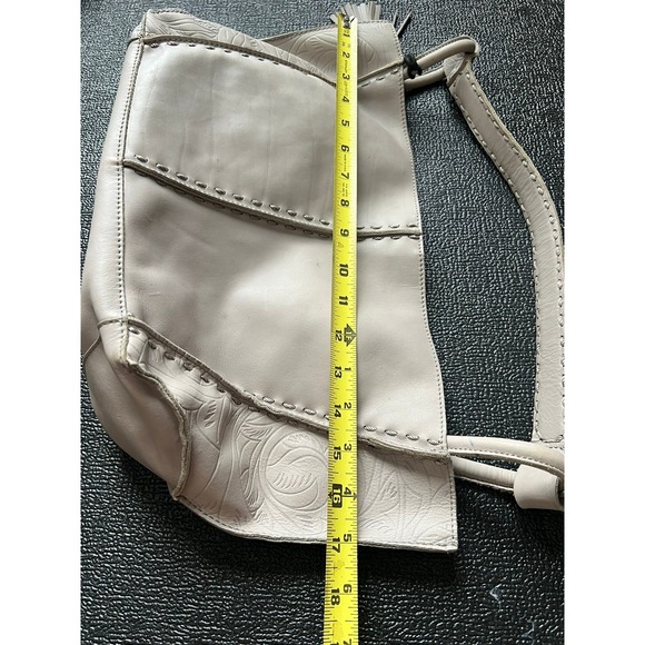 The Sak Floral Embossed Leather Hobo Shoulder Bag Grey Whipstitch Tassel Boho - Picture 12 of 13